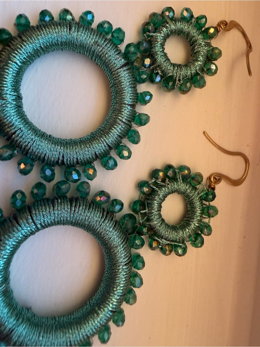 Anthropologie Teal Beaded Drop Earrings - Picture 3 of 5